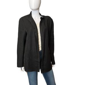 AKRIS Black Linen Zippered Boxy Casual Modern Jacket, FR 46 US 14
